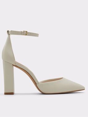 Aldo Millgate Pointed-Toe Ankle-Strap Block Heels in Cream Leather